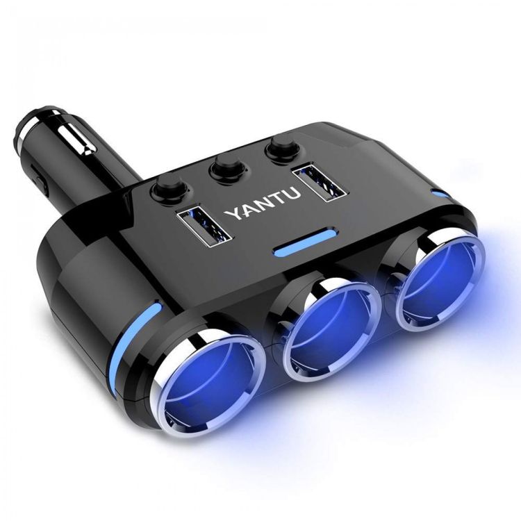 Разклонител за запалка Yantu B39-2, 3 гнезда, 2 USB, Бутони за изключване
